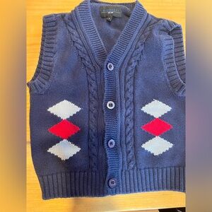 Gioberti Boys Blue Red Argyle Holiday Preppy Dressy V Neck Knit Vest Size 5